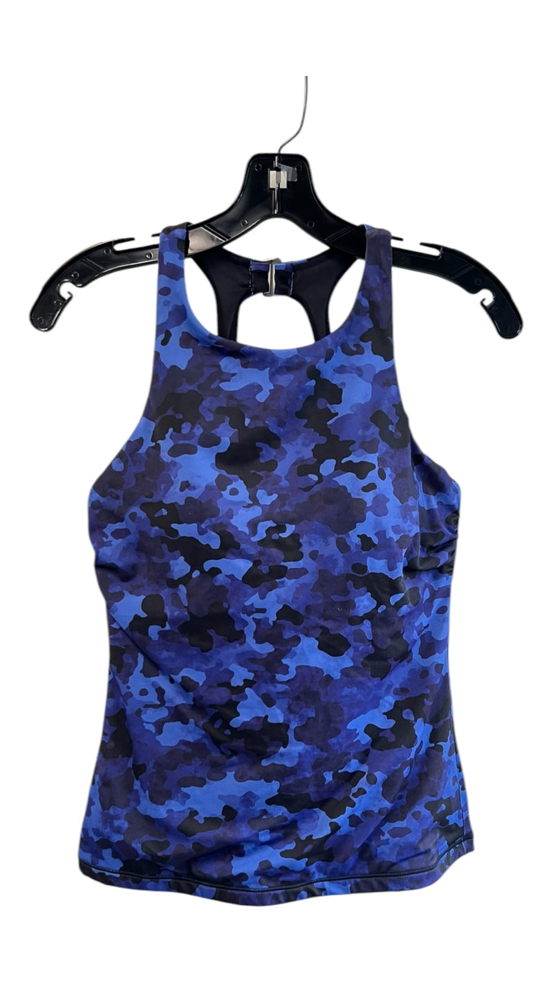 Athleta Size 36 B/C Navy Nylon Blend Halter Neck Built in Bra Camo Top