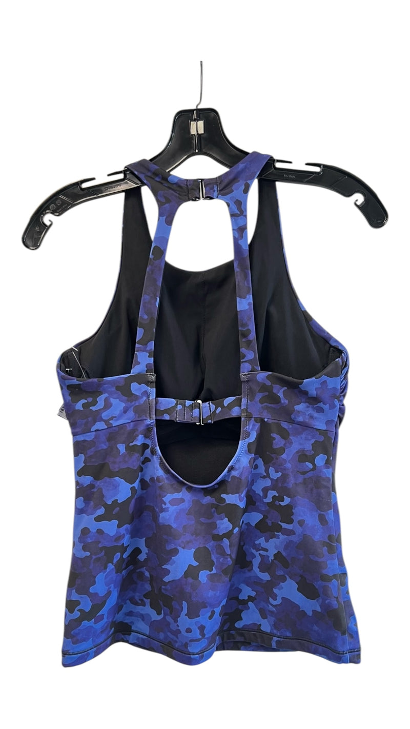 Athleta Size 36 B/C Navy Nylon Blend Halter Neck Built in Bra Camo Top