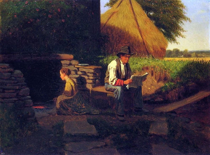Catching Up on the News by Eastman Johnson - Hand Painted Oil Painting