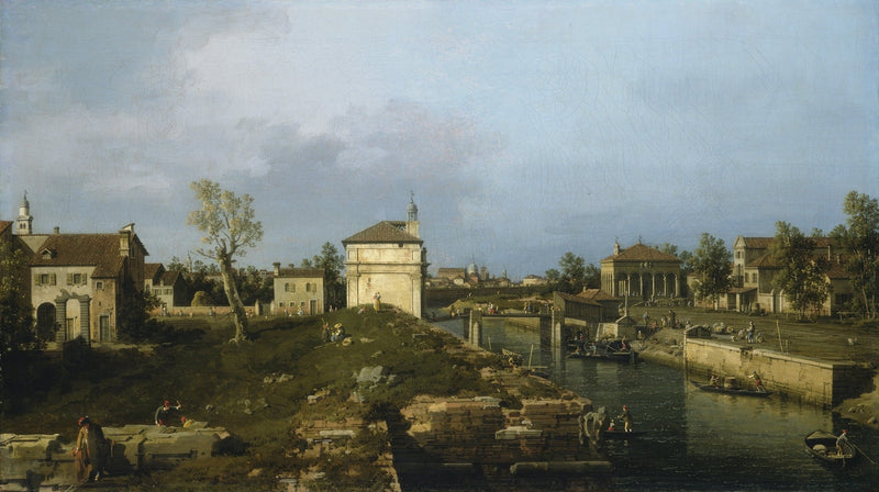 Charming Riverside Townscape Oil Painting