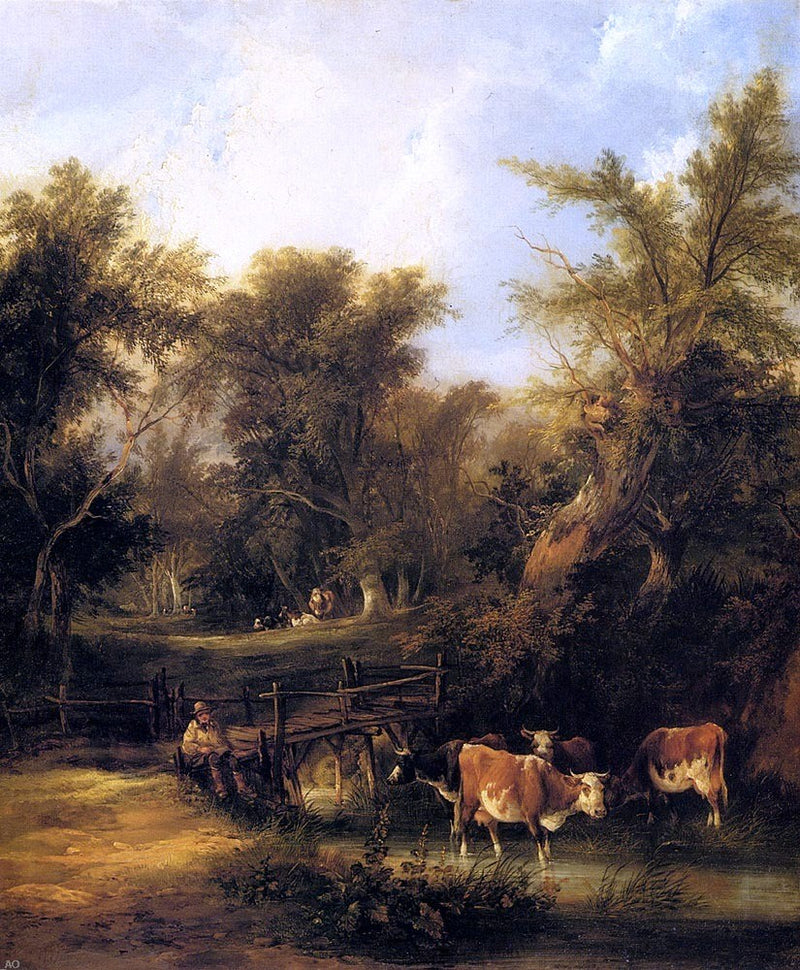 Cattle By A Stream by Senior William Shayer - Hand Painted Oil Painting