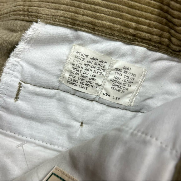 LL Bean Corduroy Straight Leg VTG Pants Size 34X34