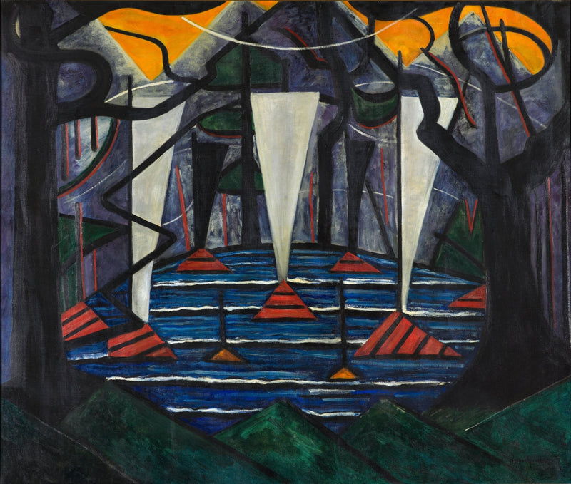 Abstract River Scene with Sails Oil Painting