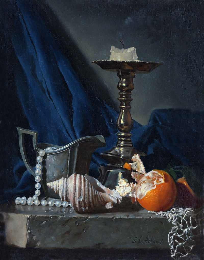 Still Life with Candlestick, Metal Pot, and Various Objects