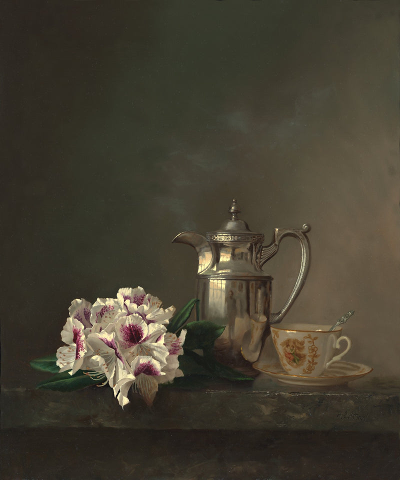 Still Life with Silver Teapot and Floral Bouquet