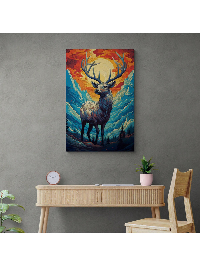 Vibrant Wild Deer Oil Painting: Enchanting Nature Sunset Canvas Art for Every Room