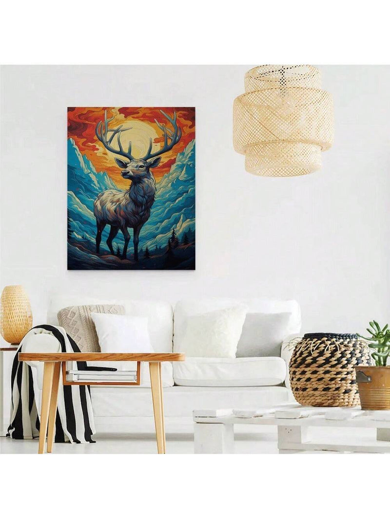 Vibrant Wild Deer Oil Painting: Enchanting Nature Sunset Canvas Art for Every Room