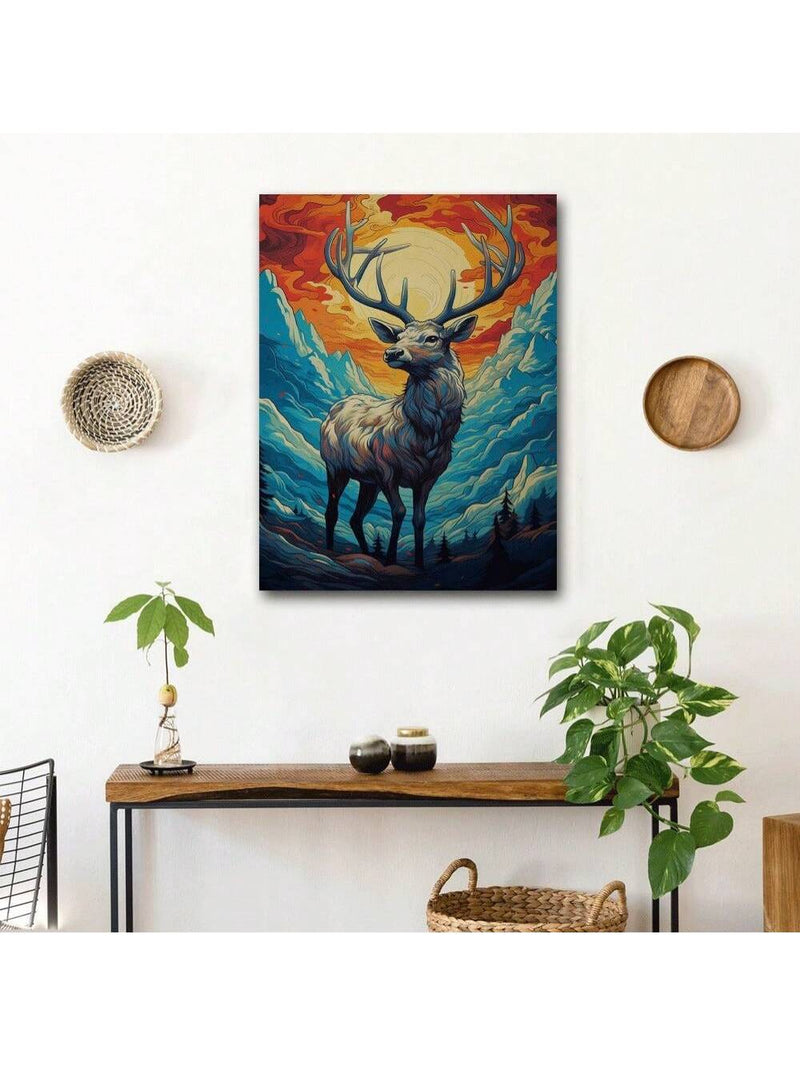 Vibrant Wild Deer Oil Painting: Enchanting Nature Sunset Canvas Art for Every Room