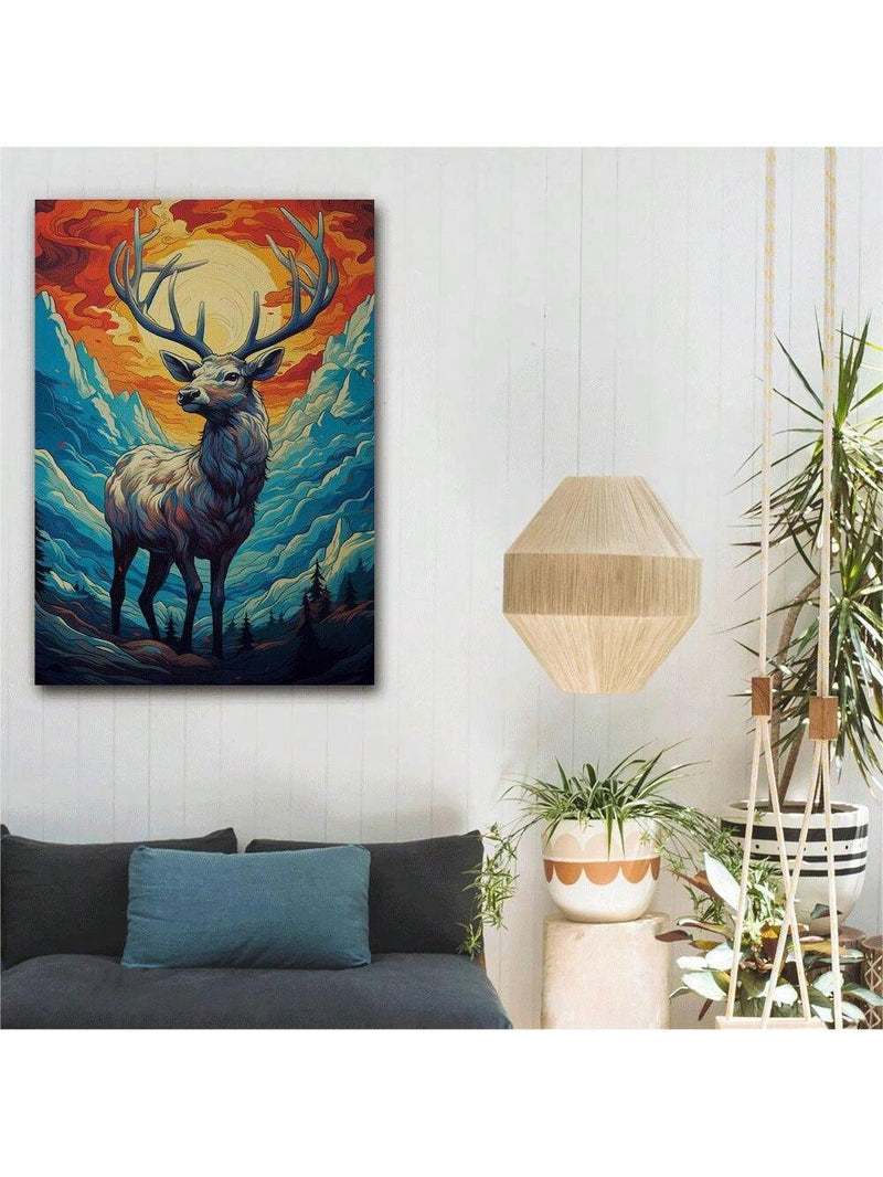 Vibrant Wild Deer Oil Painting: Enchanting Nature Sunset Canvas Art for Every Room