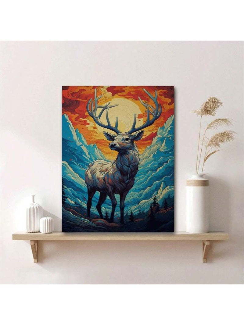 Vibrant Wild Deer Oil Painting: Enchanting Nature Sunset Canvas Art for Every Room