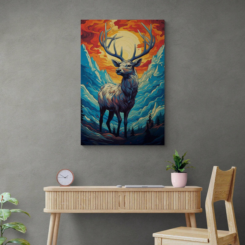 Vibrant Wild Deer Oil Painting: Enchanting Nature Sunset Canvas Art for Every Room