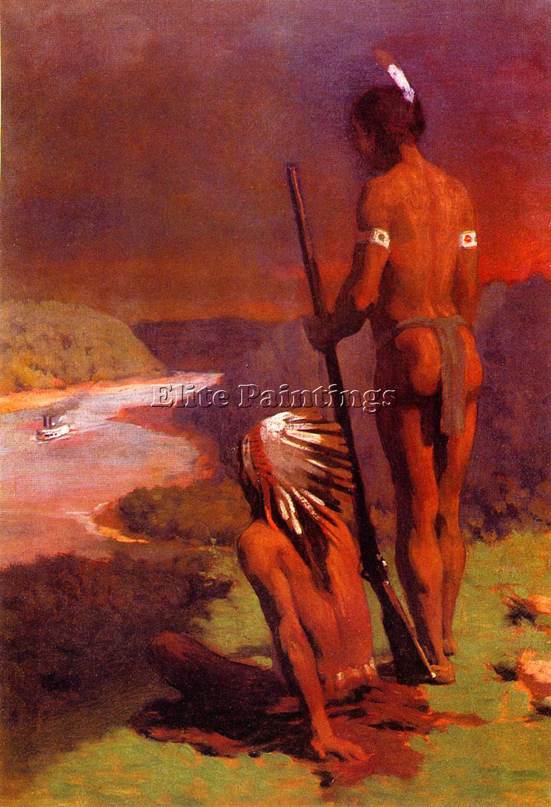 THOMAS POLLOCK ANSCHUTZ INDIANS ON THE OHIO ARTIST PAINTING HANDMADE OIL CANVAS
