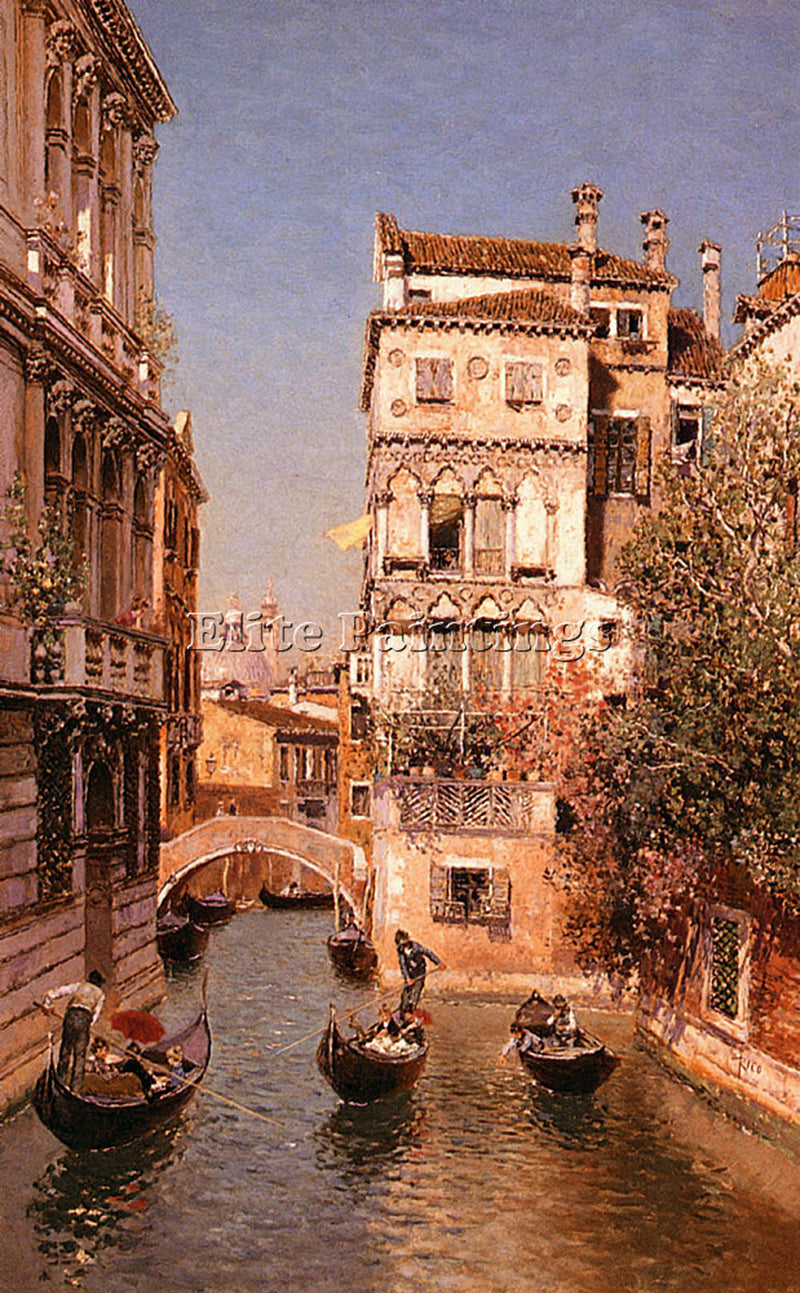 MARTIN RICO Y ORTEGA ALONG THE CANAL VENICE ARTIST PAINTING HANDMADE OIL CANVAS