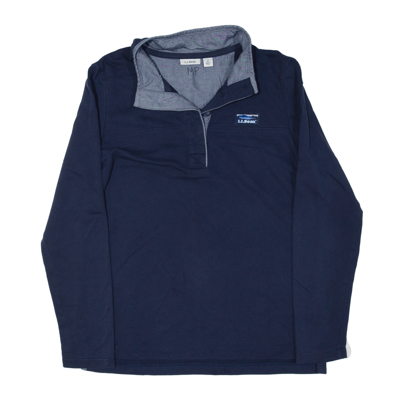 LL BEAN Polo Shirt Blue Long Sleeve Mens S