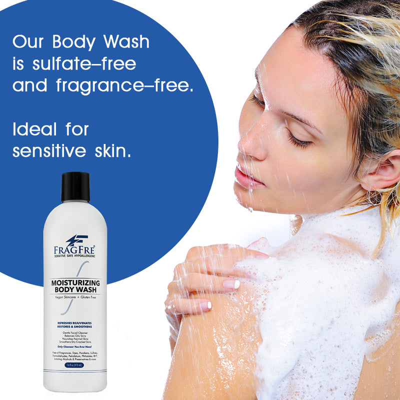 FRAGFRE Moisturizing Body Wash 16 oz - Gentle Body and Facial Cleanser - Sulfate Free Fragrance Free - Normal Oily Dry and Sensitive Skins - Vegan