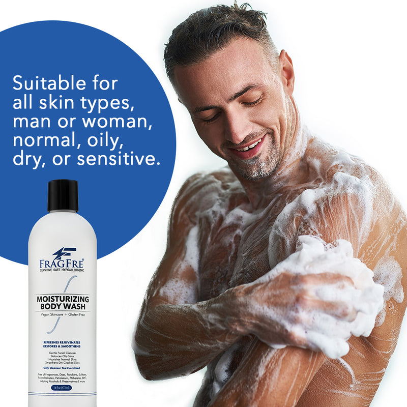 FRAGFRE Moisturizing Body Wash 16 oz - Gentle Body and Facial Cleanser - Sulfate Free Fragrance Free - Normal Oily Dry and Sensitive Skins - Vegan