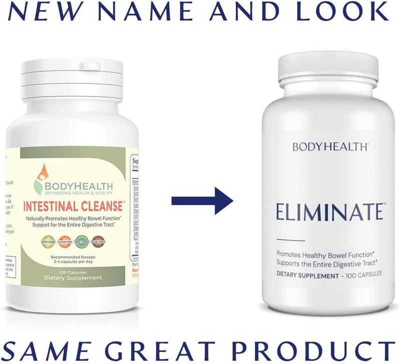 BodyHealth Intestinal Cleanse Eliminate (100 Capsules), Colon Cleanser Detox, Laxative for Constipation and Gentle Bowel Elimination, Helps with Weight Loss, Liver Health and Body Detoxification