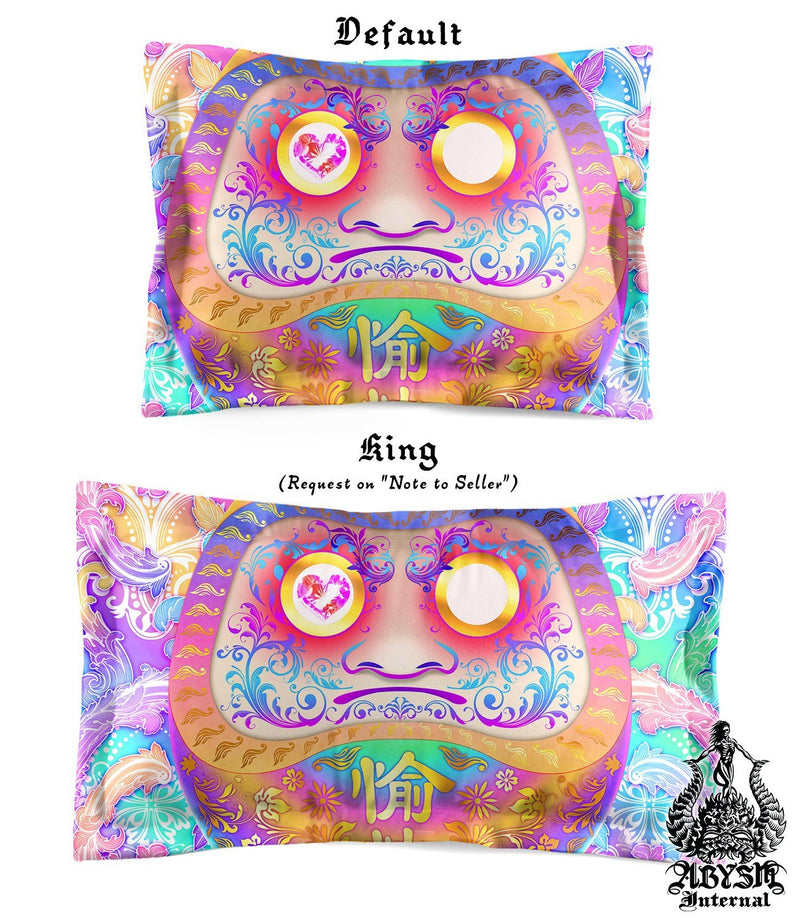 Japanese Bedding Set, Harajuku Comforter or Duvet, Pastel Daruma, Aesthetic Bed Cover, Kawaii Bedroom Decor, King, Queen & Twin Size - Psychedelic