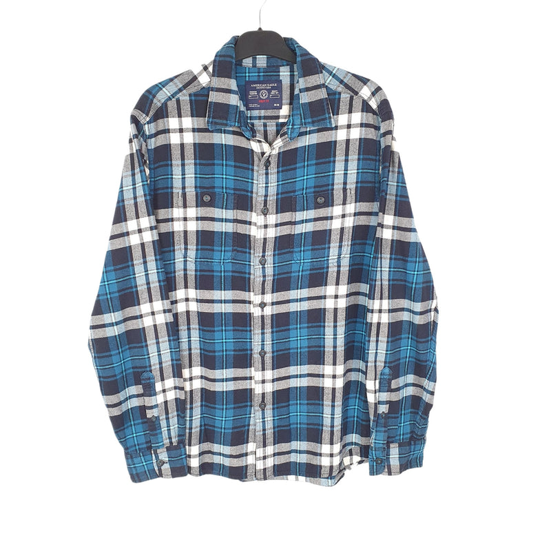 American Eagle Flannel Shacket Overshirt Long Sleeve Regular Fit Check Shirt
