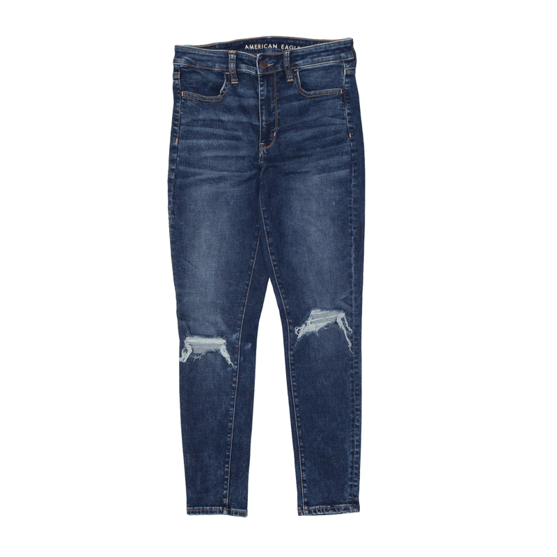 AMERICAN EAGLE High Jegging Distressed Jeans Blue Denim Slim Skinny Stone Wash Womens W30 L27