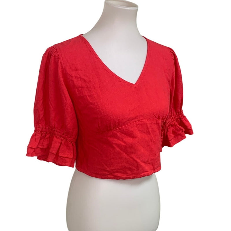 New American Eagle Womens Medium Flutter Sleeve V Neck Cropped Smocked Top