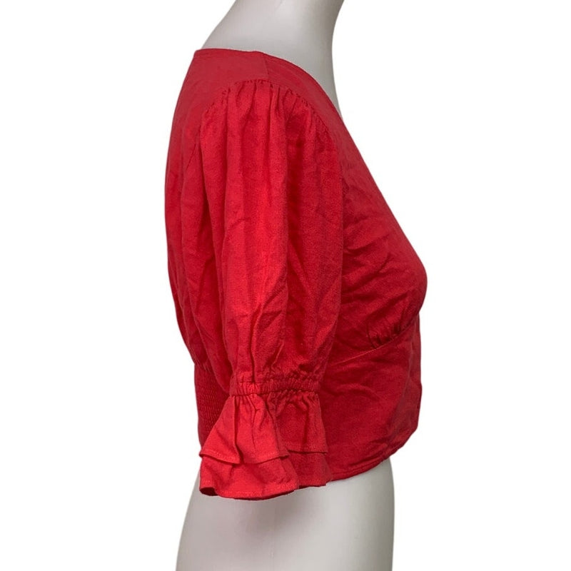 New American Eagle Womens Medium Flutter Sleeve V Neck Cropped Smocked Top