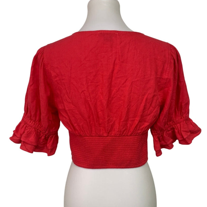 New American Eagle Womens Medium Flutter Sleeve V Neck Cropped Smocked Top