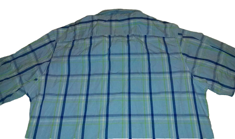 Men's American Eagle Size Large Button Down Dress Shirt Blue Plaid Checks Top