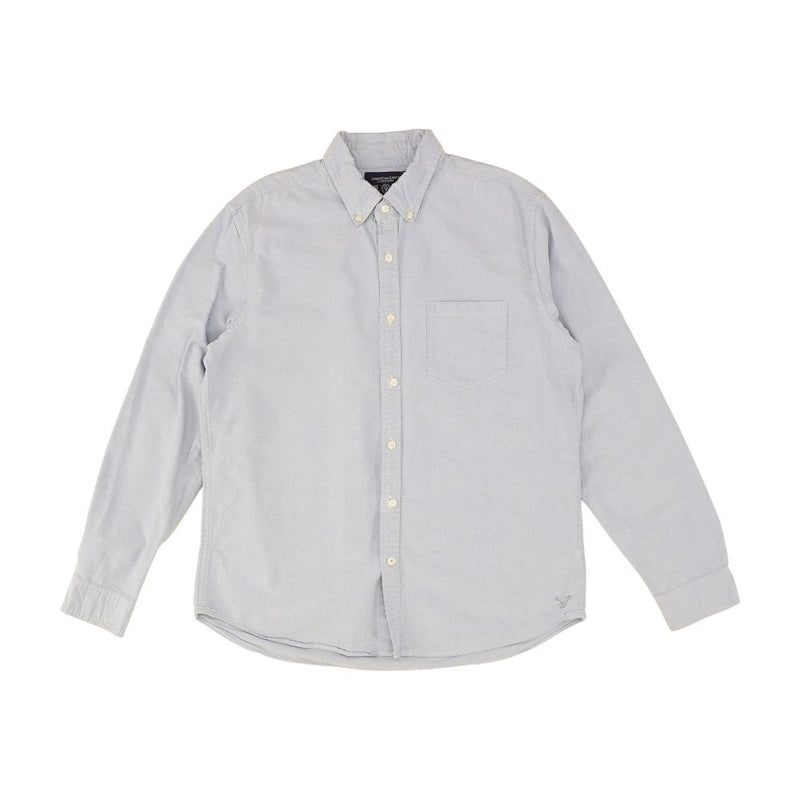 Blue Solid Long Sleeve Button Down