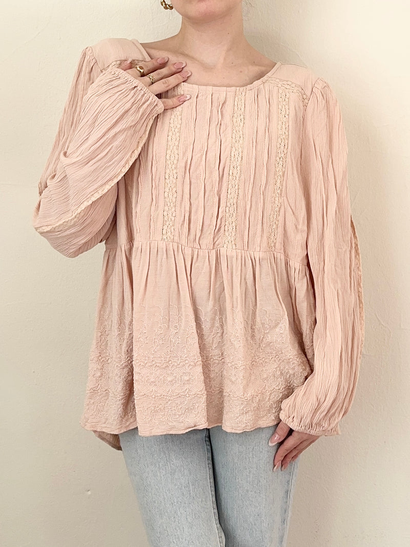 Edwardian Inspired Dusty Pink Lace Trim Blouse (M)