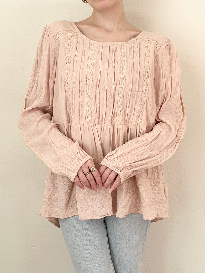 Edwardian Inspired Dusty Pink Lace Trim Blouse (M)