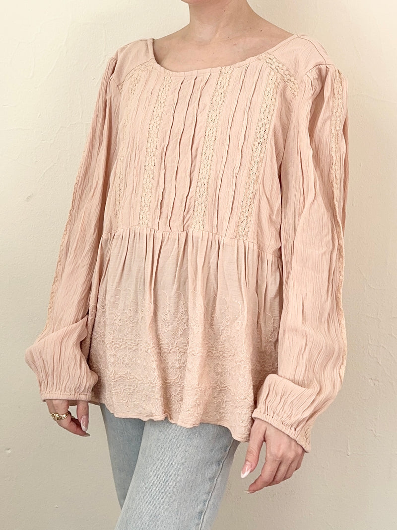 Edwardian Inspired Dusty Pink Lace Trim Blouse (M)