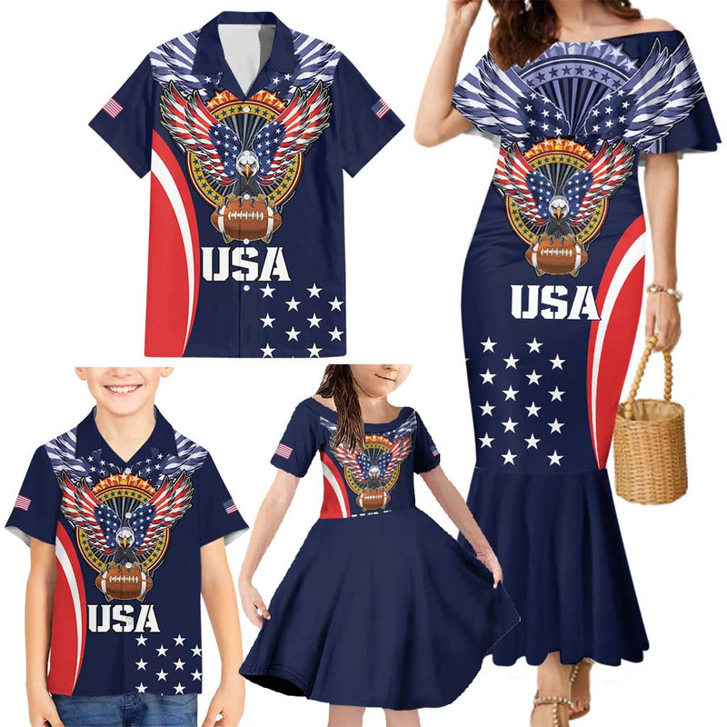 Custom USA Rugby Family Matching Mermaid Dress and Hawaiian Shirt American Eagle With USA Flags LT18
