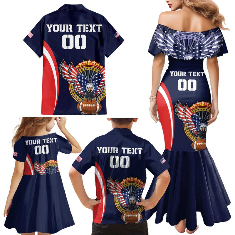 Custom USA Rugby Family Matching Mermaid Dress and Hawaiian Shirt American Eagle With USA Flags LT18