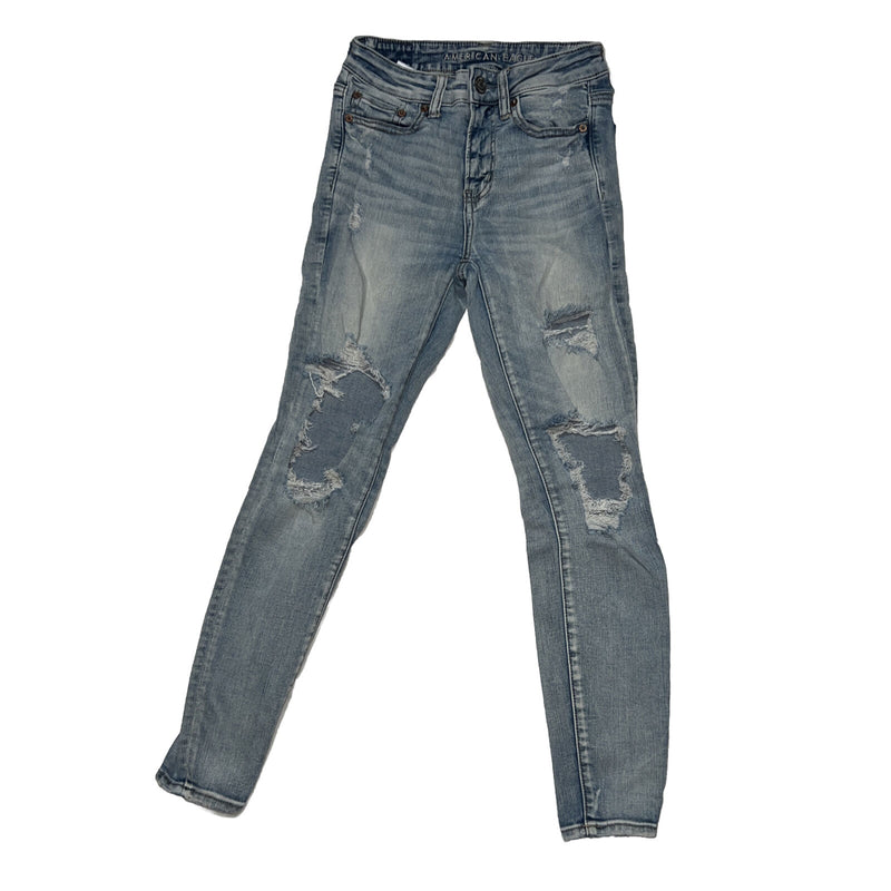 Women's American Eagle Jeans Denim Pants Jegging Skinny Super Stretch Rips Sz 2
