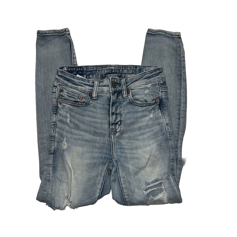 Women's American Eagle Jeans Denim Pants Jegging Skinny Super Stretch Rips Sz 2