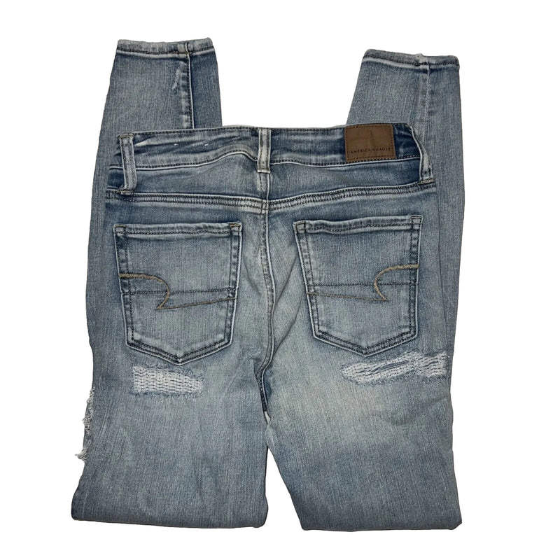 Women's American Eagle Jeans Denim Pants Jegging Skinny Super Stretch Rips Sz 2