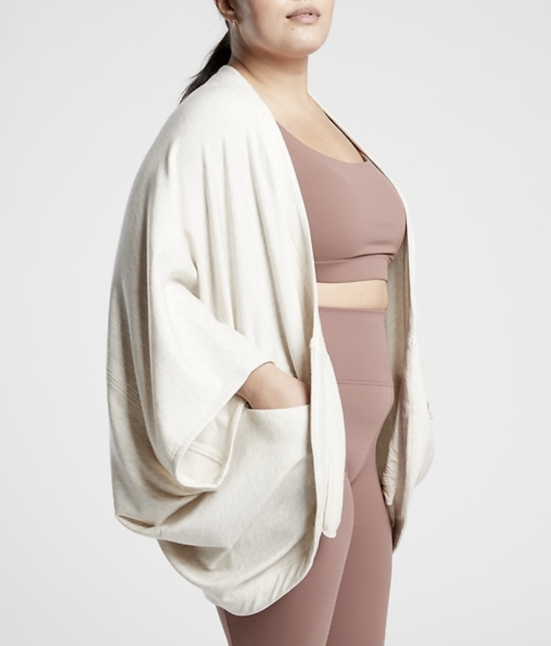 Athleta Heather Oatmeal Nirvana Cocoon Wrap Cardigan with Pockets