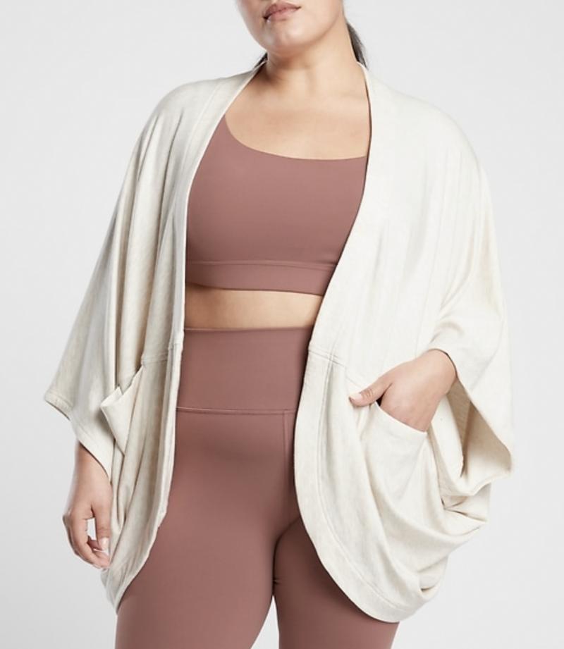 Athleta Heather Oatmeal Nirvana Cocoon Wrap Cardigan with Pockets