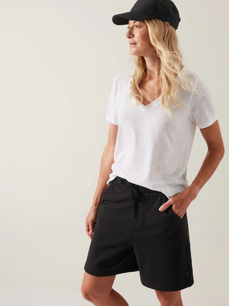 Athleta White Scoop V-Neck Short Sleeve Breezy Tee Top