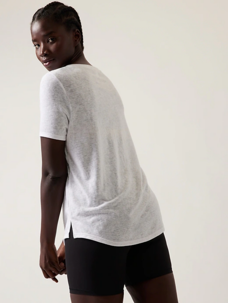 Athleta White Scoop V-Neck Short Sleeve Breezy Tee Top