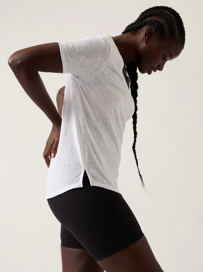 Athleta White Scoop V-Neck Short Sleeve Breezy Tee Top