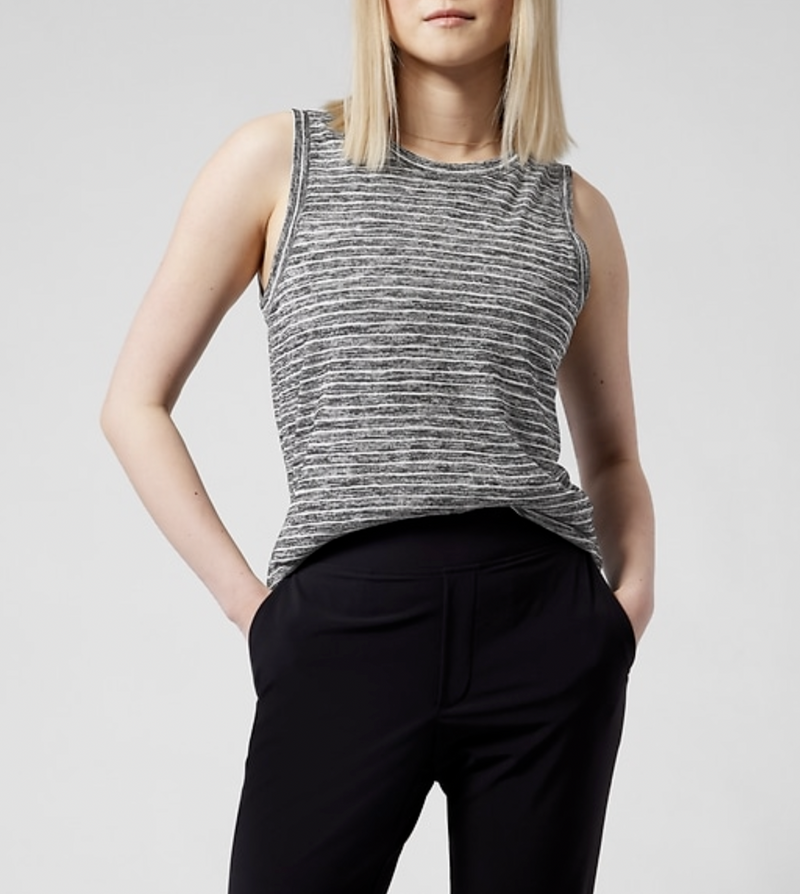 Athleta Black White Striped Sleeveless Breezy Top Tank