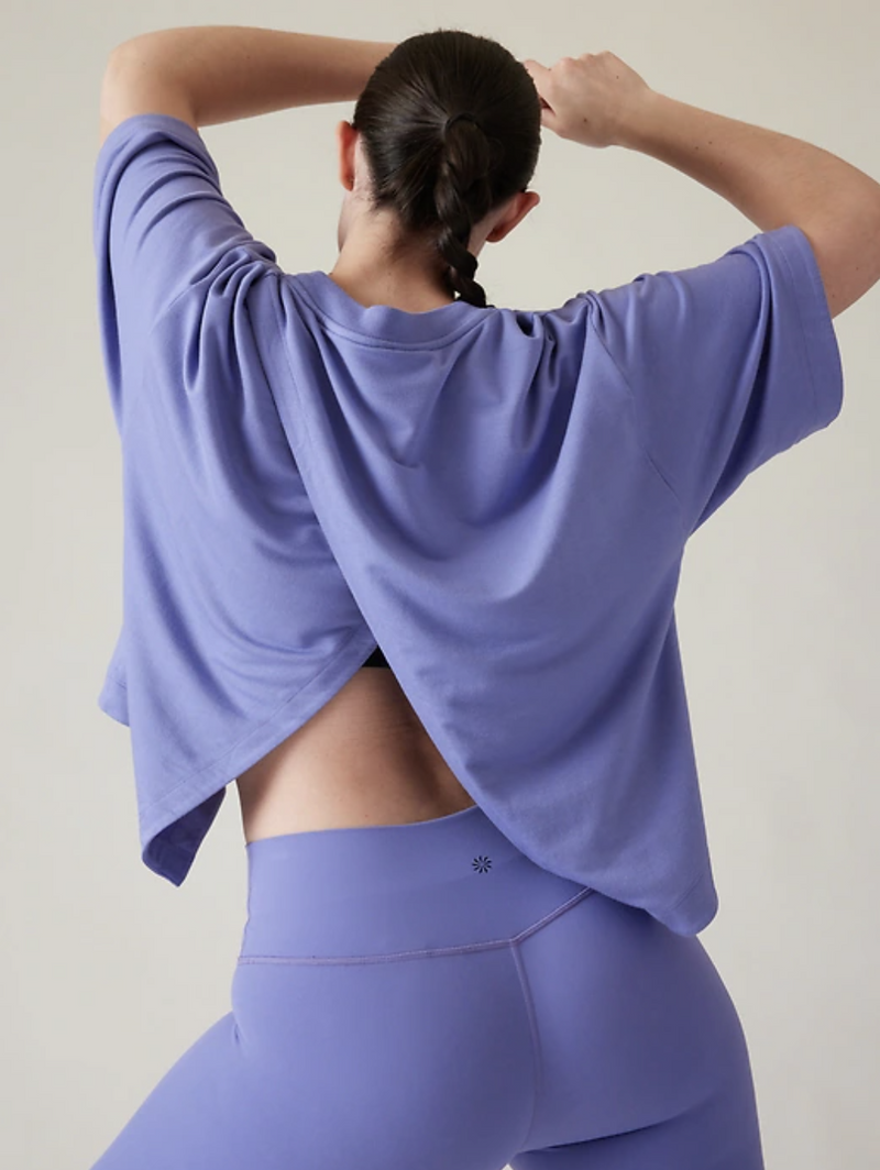 Athleta Adonis Blue Crew Neck Short Sleeve Bliss Sweatshirt Tee Top