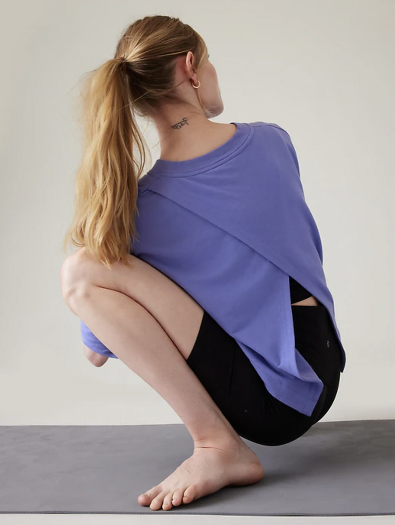 Athleta Adonis Blue Crew Neck Short Sleeve Bliss Sweatshirt Tee Top