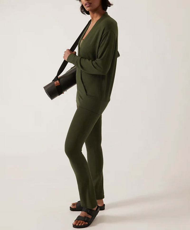 Athleta Aspen Olive Purana V-Neck Wrap Sweatshirt