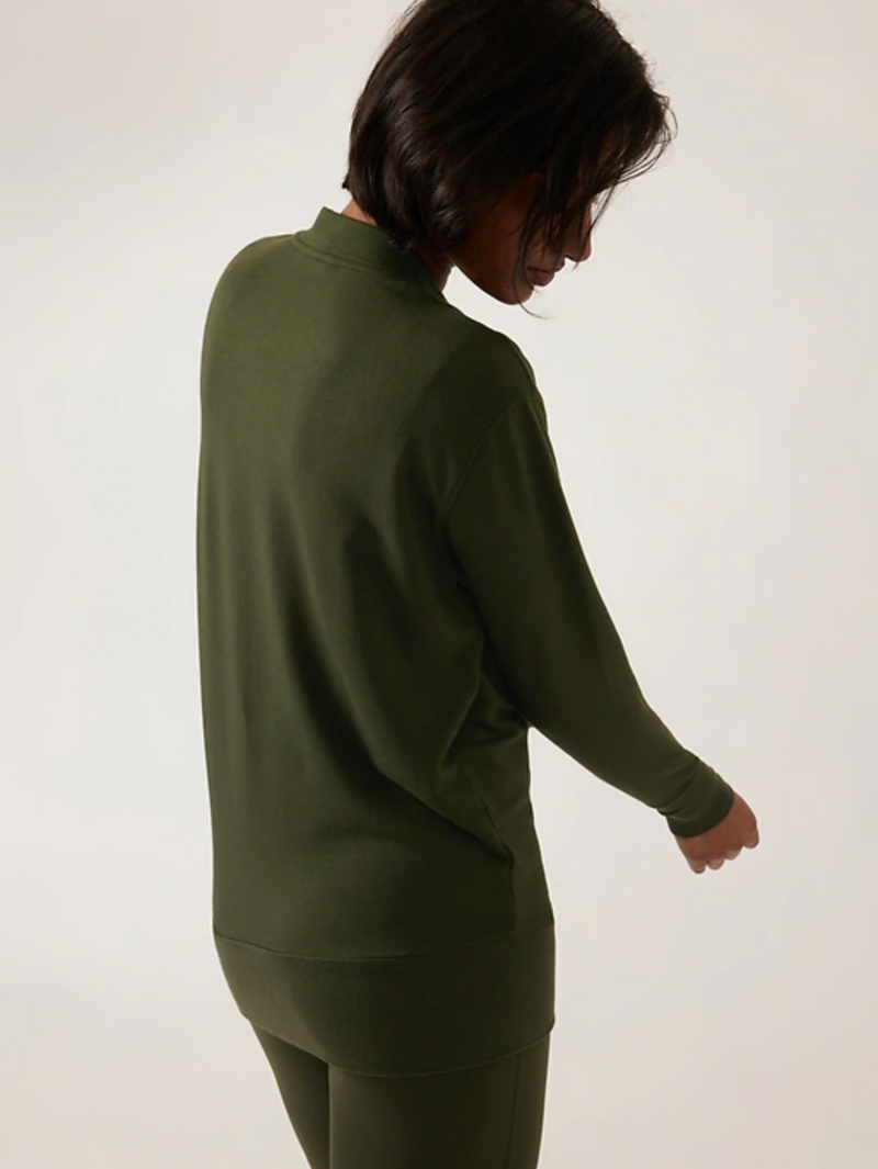 Athleta Aspen Olive Purana V-Neck Wrap Sweatshirt