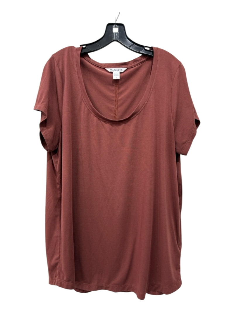 Athleta Size L Brown Polyester & Modal Short Sleeve Athletic Top
