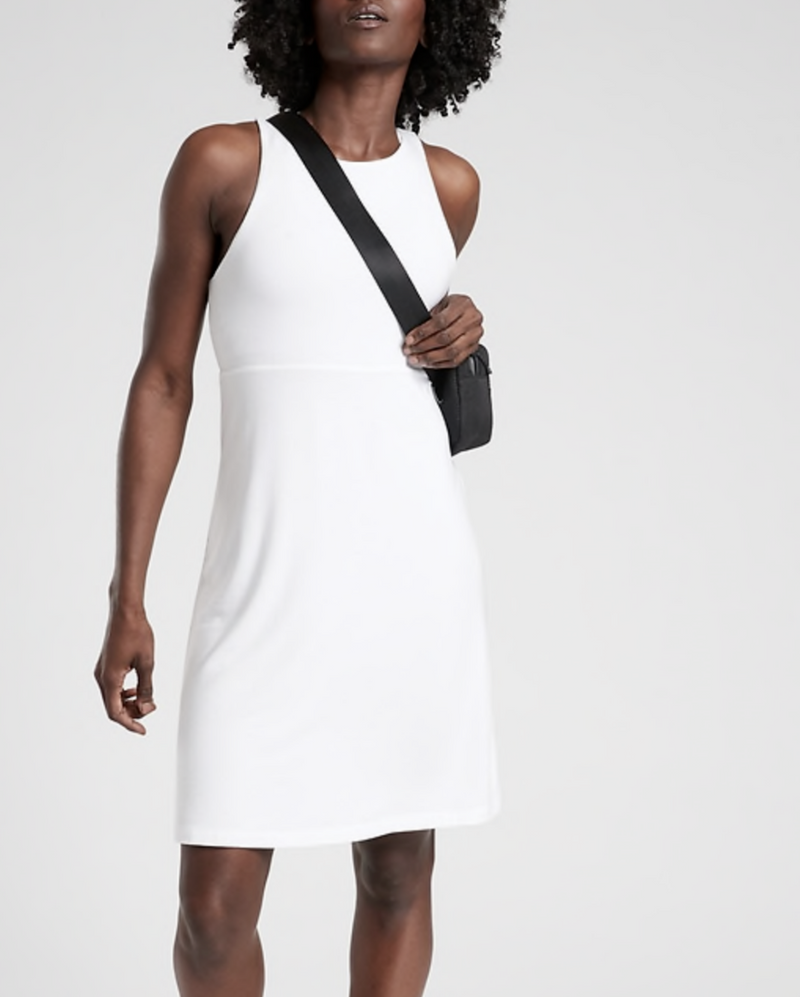Athleta Heather Gray White Sleeveless Reversible High Neck Santorini Dress