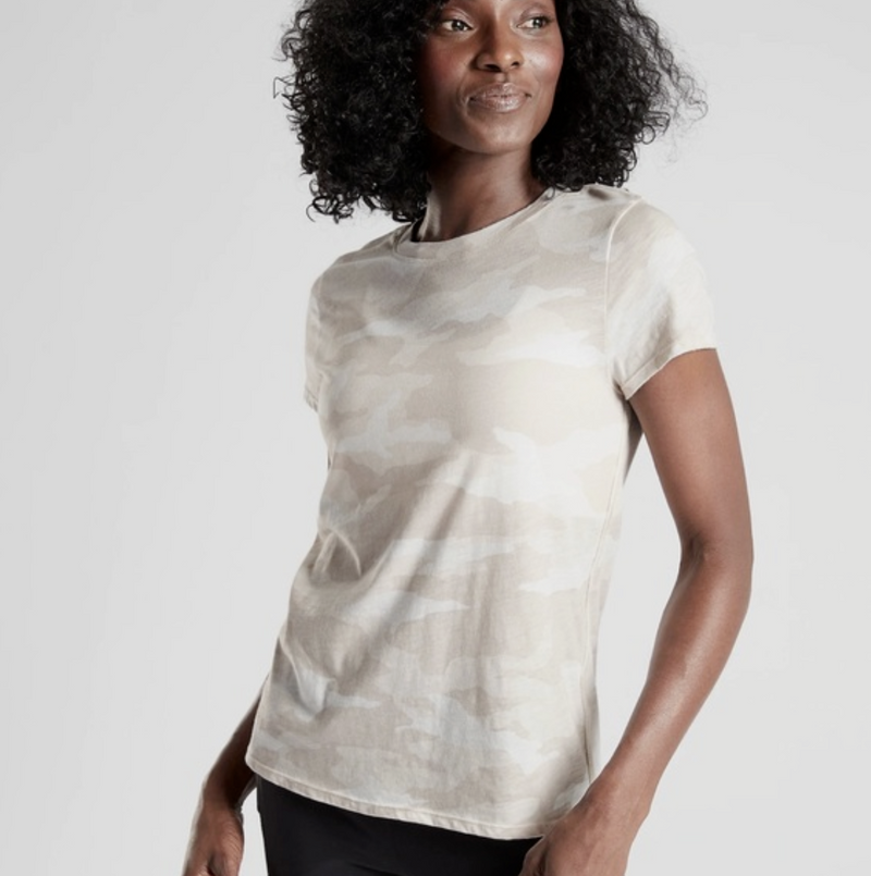 Athleta Sea Salt Camo Print Short Sleeve Organic Daily Crew Tee